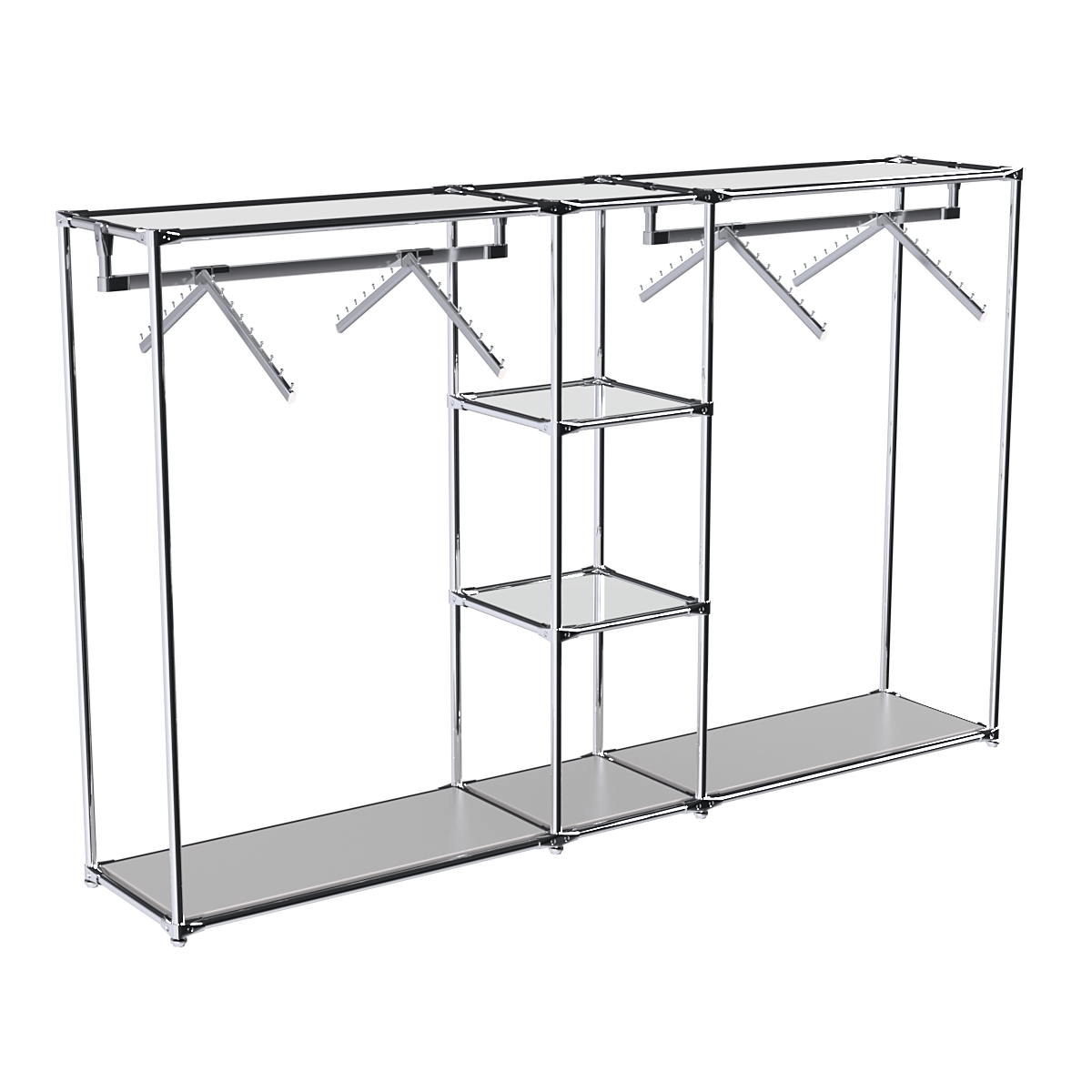 Хромированный стенд-вешало TD-51 №1-4 Хром с полками Зеркало 4мм Серый