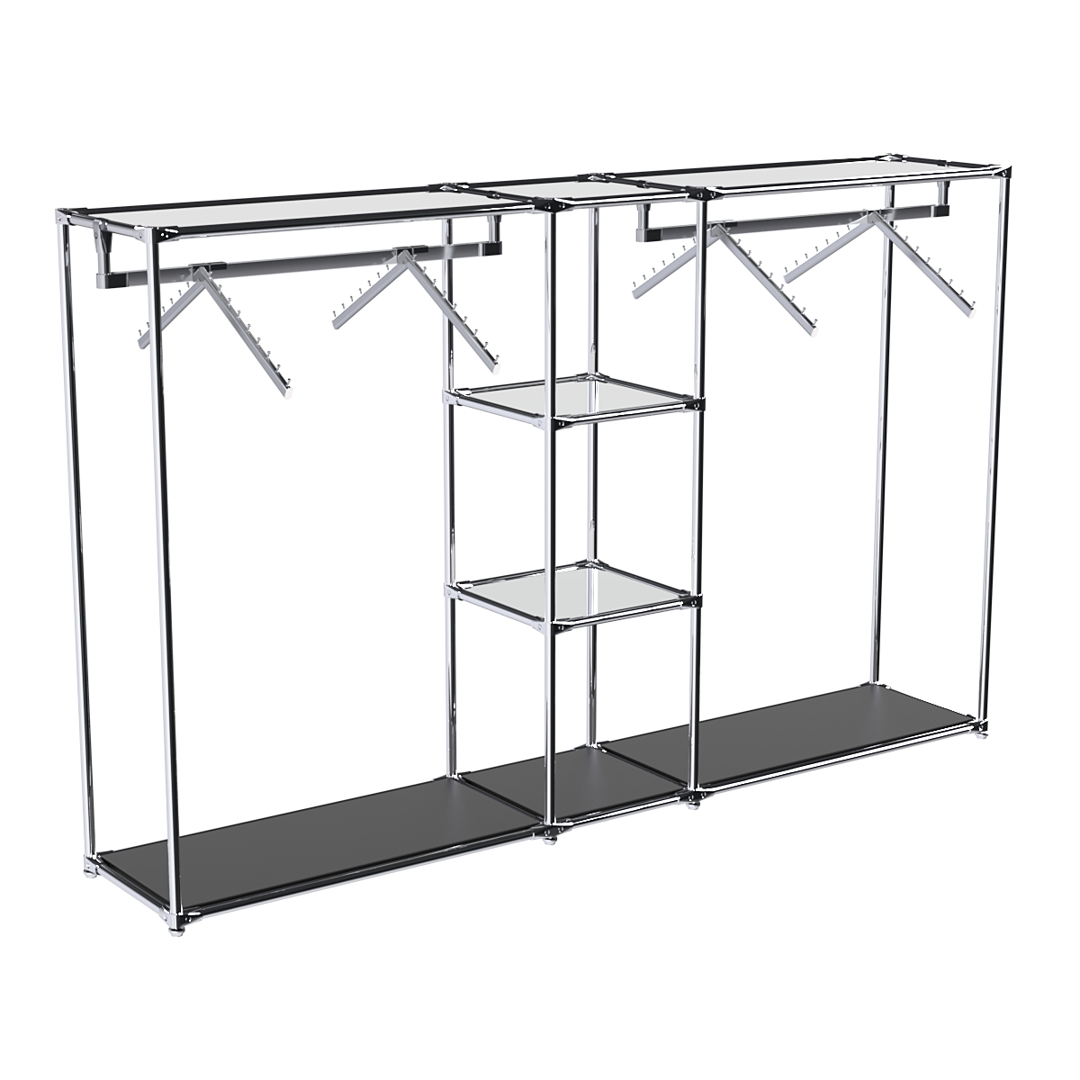 Хромированный стенд-вешало TD-51 №1-4 Хром с полками Зеркало 4мм Черный