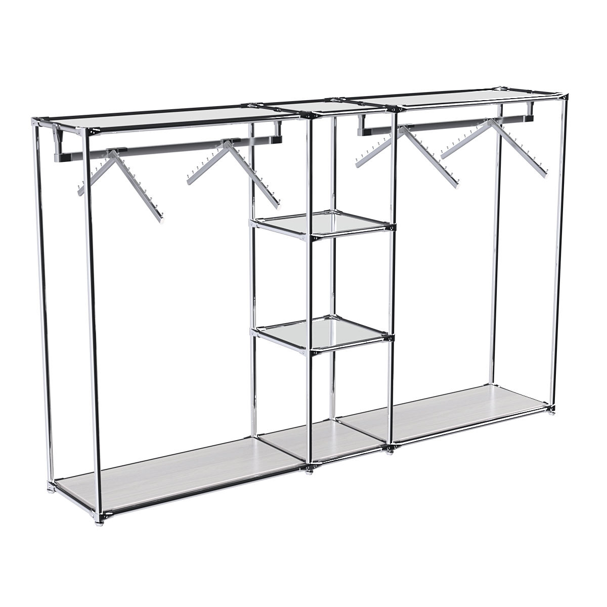 Хромированный стенд-вешало TD-51 №1-4 Хром с полками Зеркало 4мм Ясень Анкор светлый - U31104