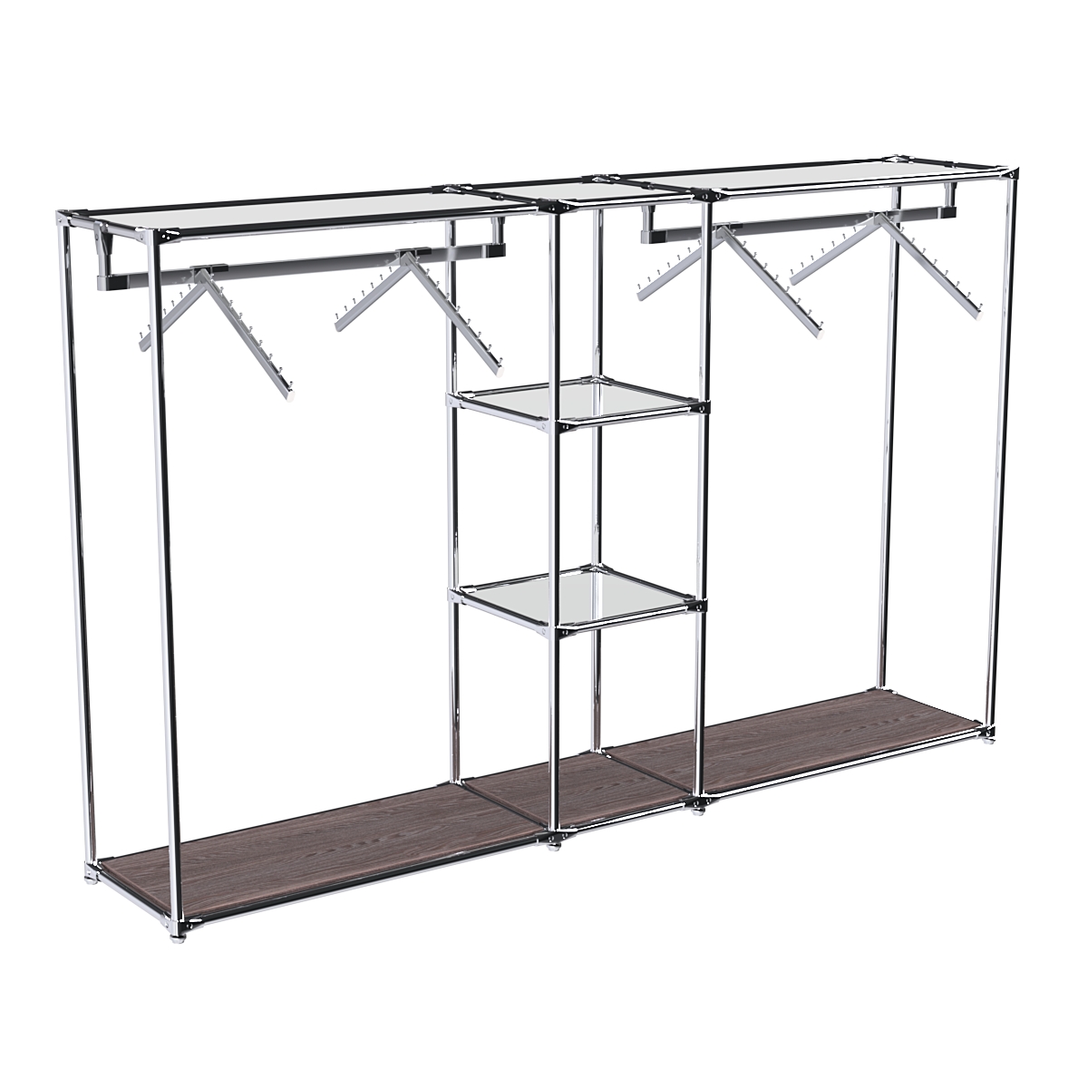 Хромированный стенд-вешало TD-51 №1-4 Хром с полками Зеркало 4мм Ясень Анкор темный - U31105