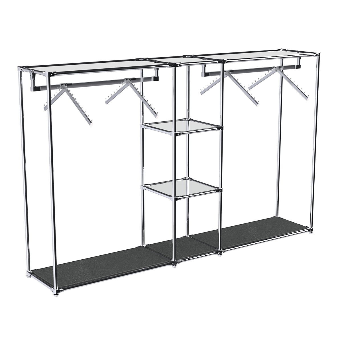 Хромированный стенд-вешало TD-51 №1-4 Хром с полками Зеркало 4мм Антрацит