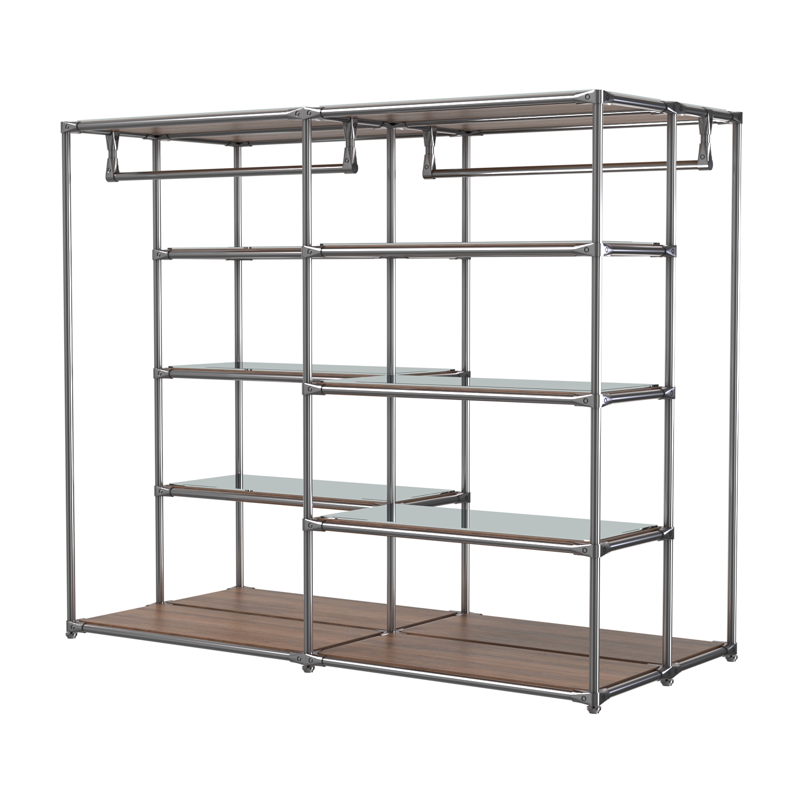 Хромированное вешало ПЛАТФОРМА №1-4 с зеркальными полками 4мм Орех