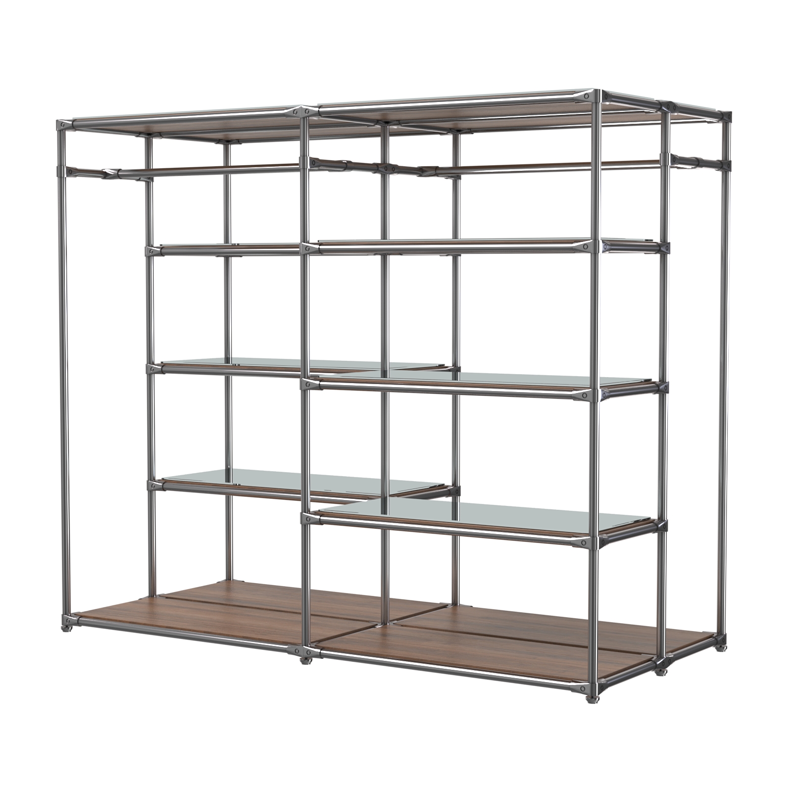 Хромированное вешало ПЛАТФОРМА №2-4 с зеркальными полками 4мм Орех