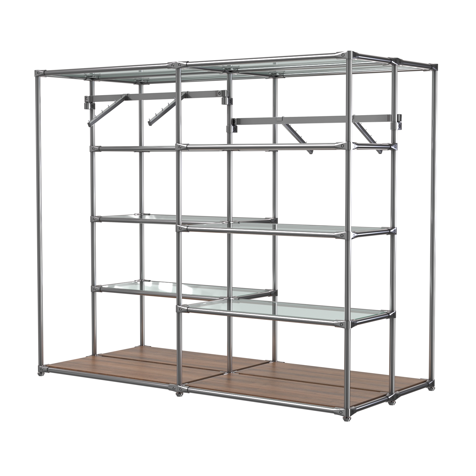 Хромированное вешало ПЛАТФОРМА №3-1 с полками стекло 6мм Орех