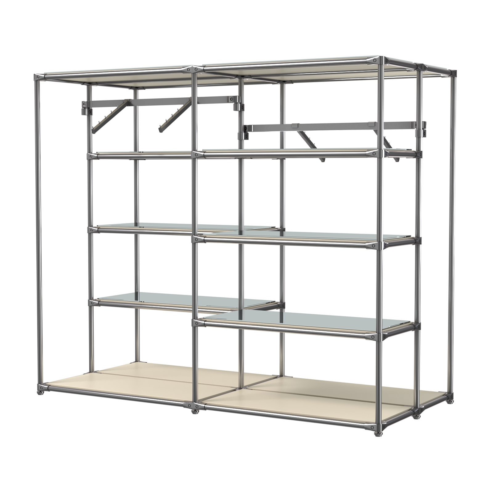 Хромированное вешало ПЛАТФОРМА №3-4 с зеркальными полками 4мм Крем Вайс