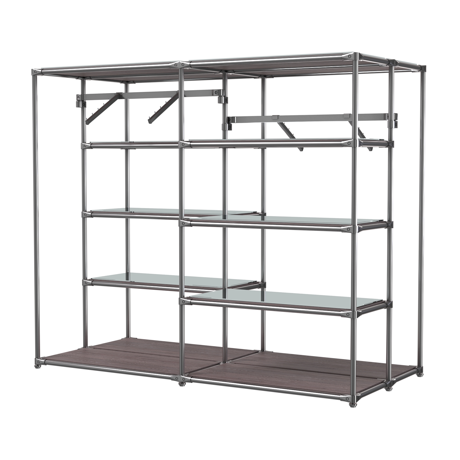 Хромированное вешало ПЛАТФОРМА №3-4 с зеркальными полками 4мм Ясень Анкор темный - U31105