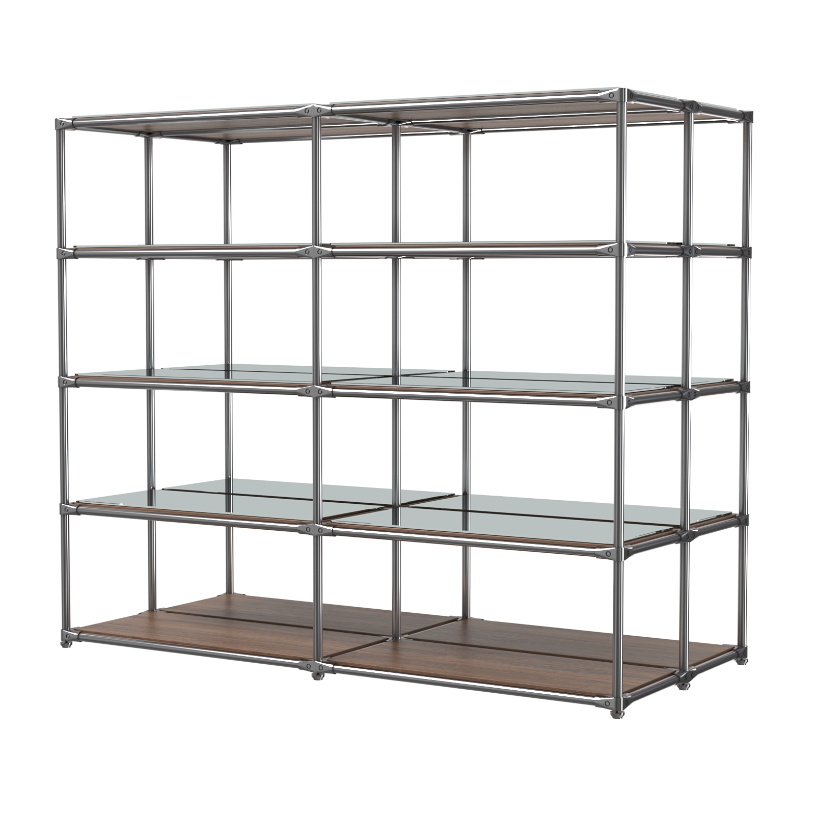 Хромированное вешало ПЛАТФОРМА №4-4 с зеркальными полками 4мм Орех