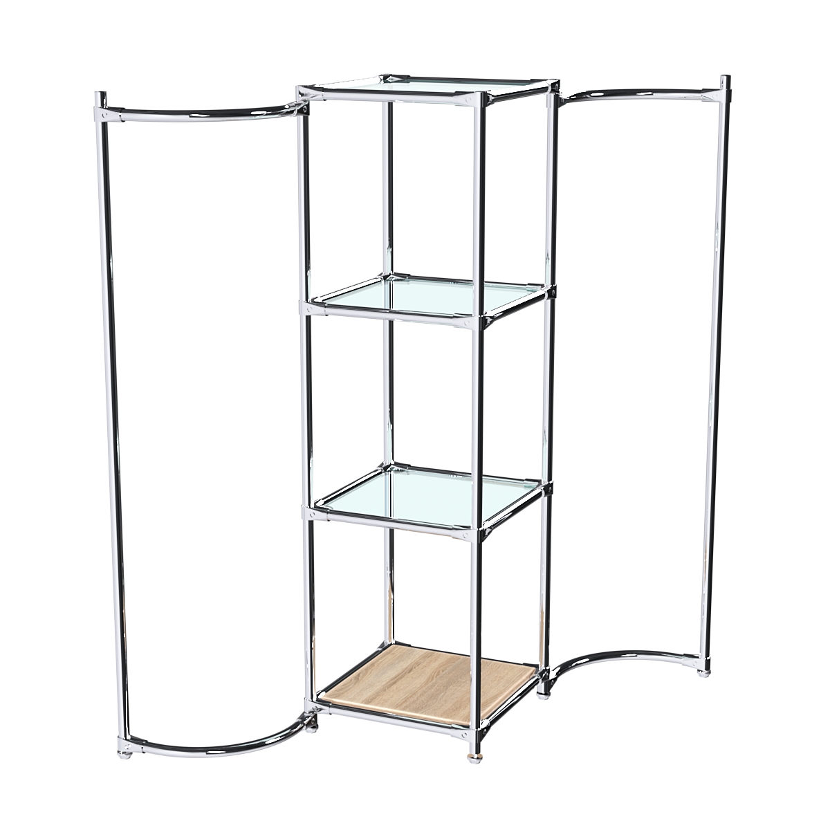 Хромированное вешало ВОЛНА №1-1 с полками стекло 6 мм Дуб Сонома