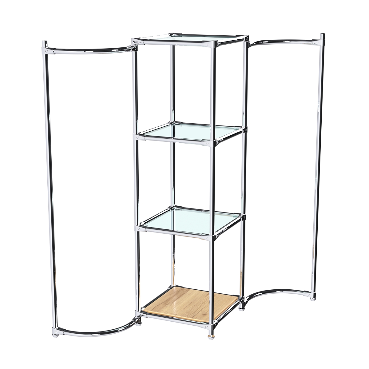 Хромированное вешало ВОЛНА №1-1 с полками стекло 6 мм Дуб Золотистый