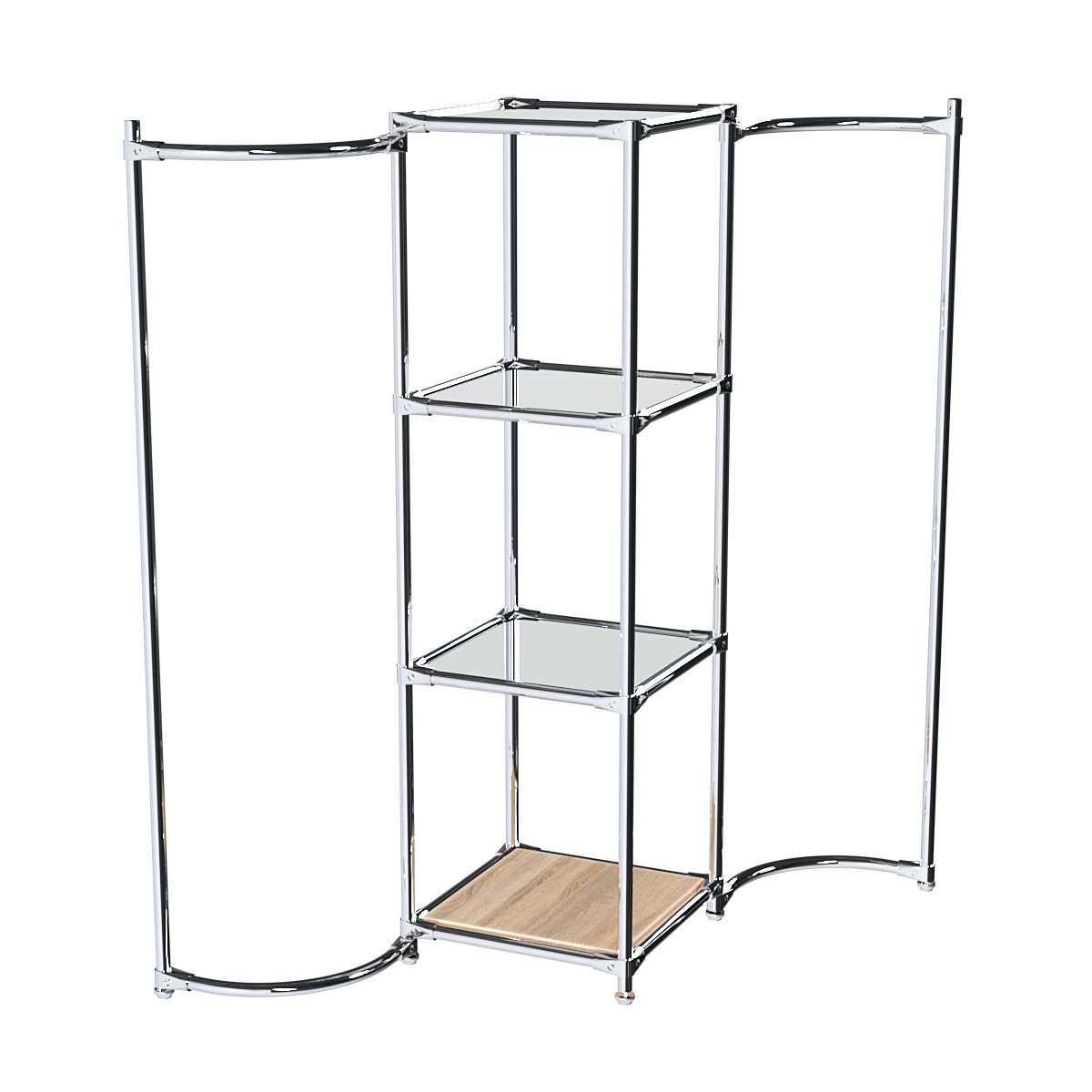 Хромированное вешало ВОЛНА №1-4 с зеркальными полками 4мм Дуб Сонома