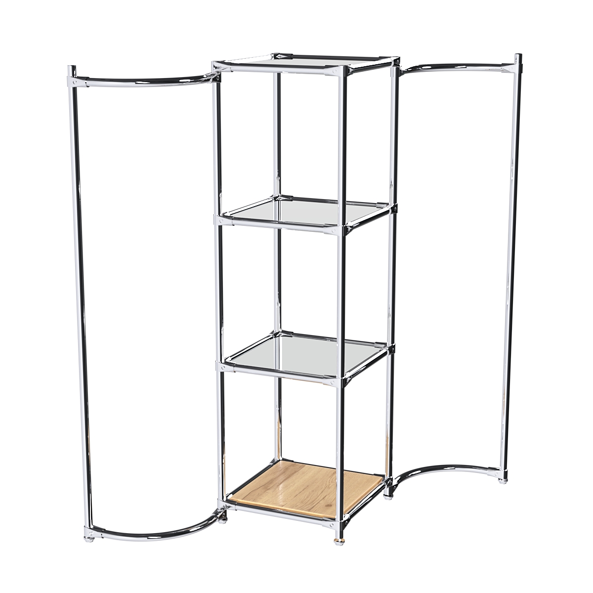 Хромированное вешало ВОЛНА №1-4 с зеркальными полками 4мм Дуб Золотистый