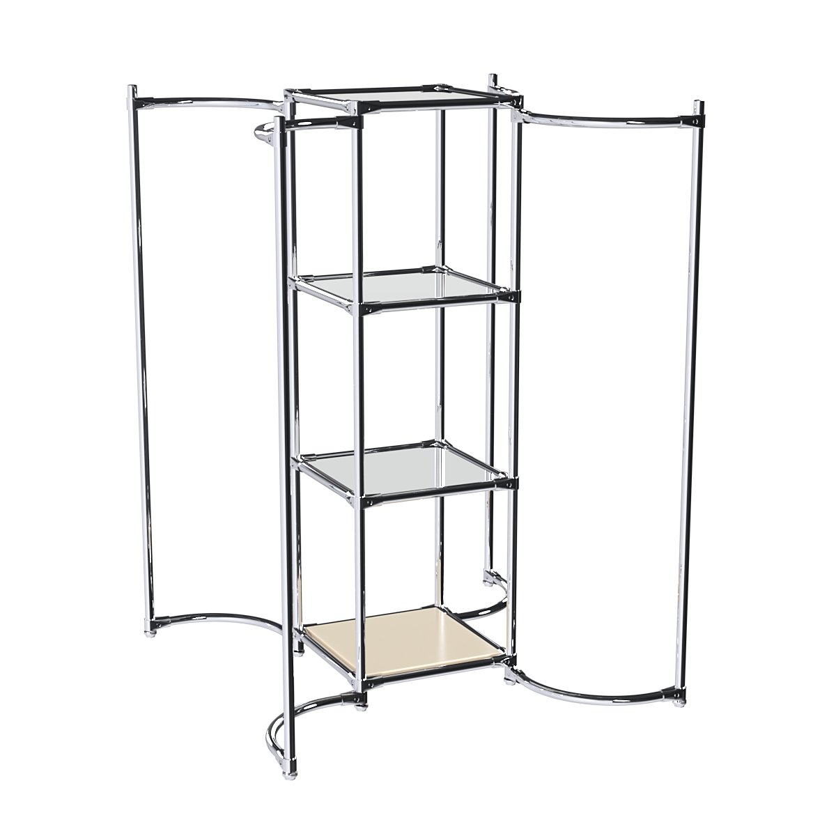 Хромированное вешало ВОЛНА №3-4 с зеркальными полками 4мм Крем Вайс