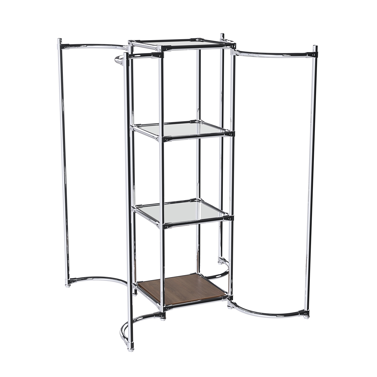 Хромированное вешало ВОЛНА №3-4 с зеркальными полками 4мм Орех