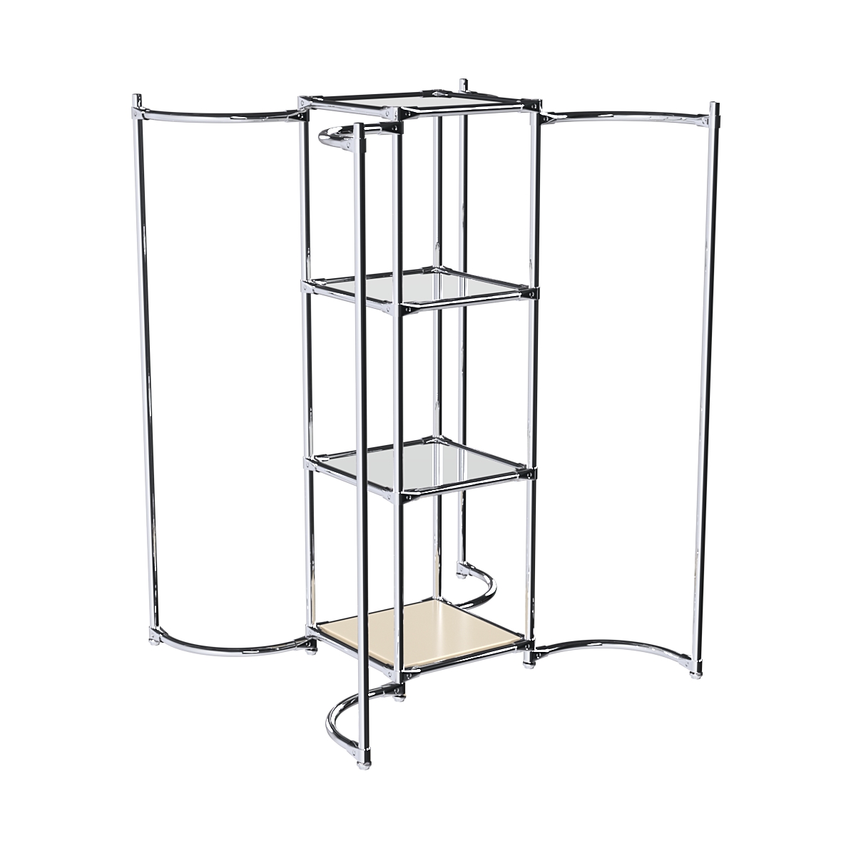 Хромированное вешало ВОЛНА №4-4 с зеркальными полками 4мм Крем Вайс