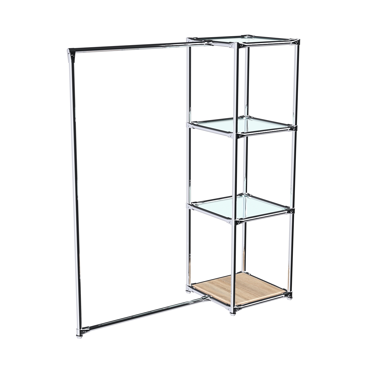 Хромированное вешало ЛИНИЯ №1-1 с полками стекло 6 мм Дуб Сонома