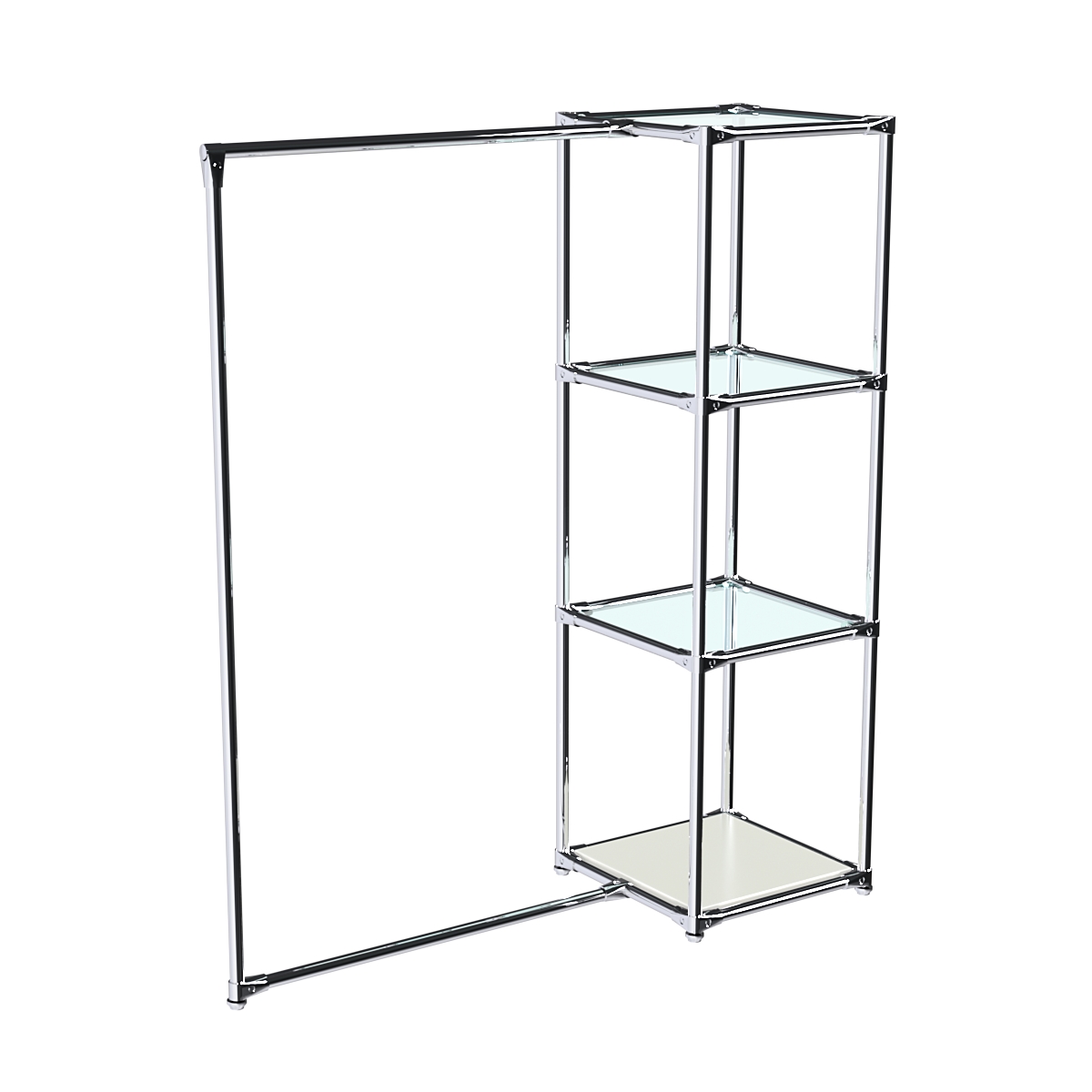 Хромированное вешало ЛИНИЯ №1-1 с полками стекло 6 мм Белый