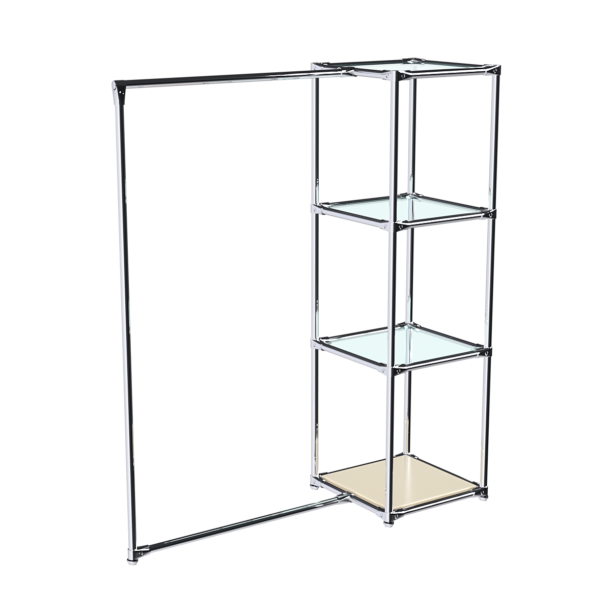 Хромированное вешало ЛИНИЯ №1-1 с полками стекло 6 мм Крем Вайс