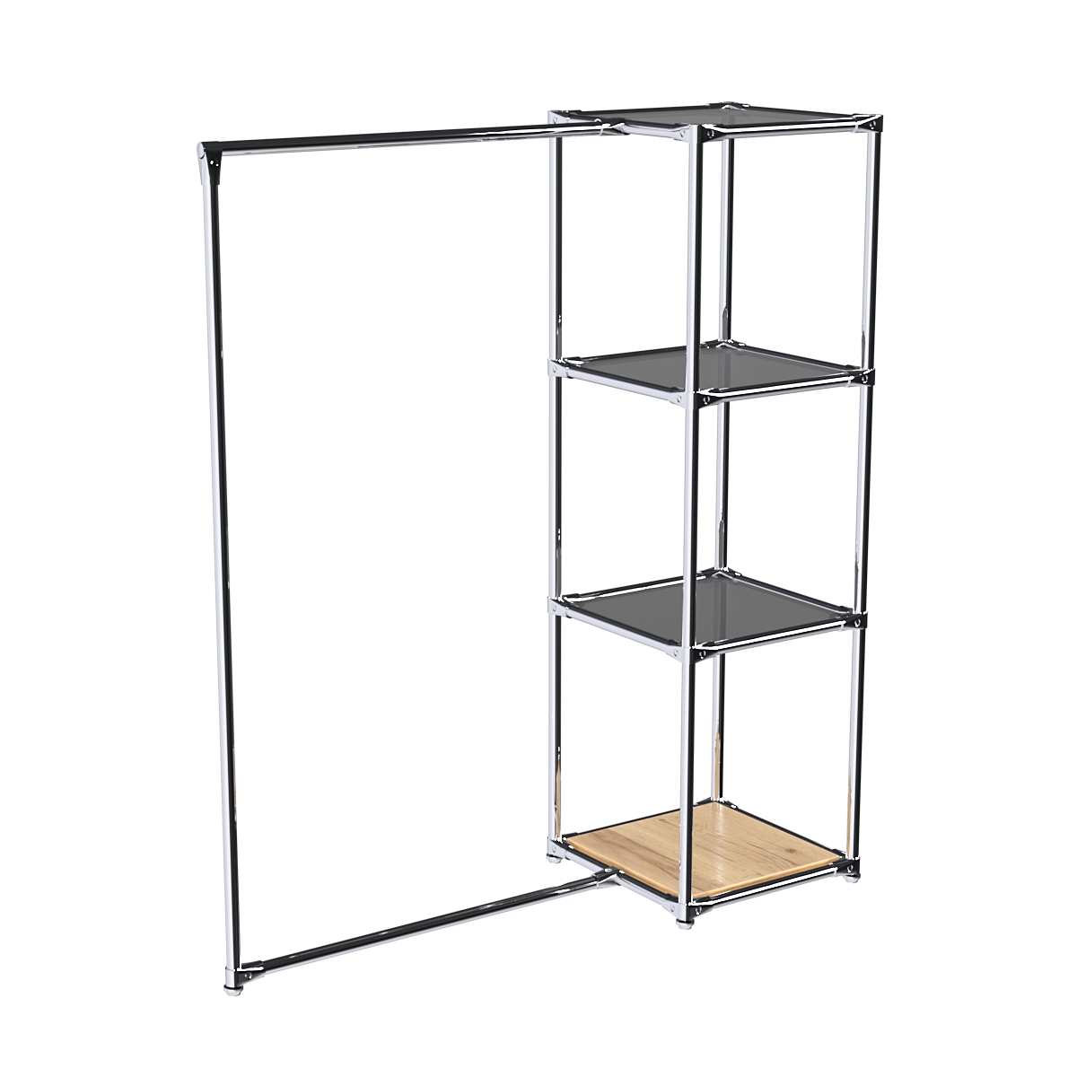 Хромированное вешало ЛИНИЯ №1-4 с зеркальными полками 4мм Дуб Золотистый