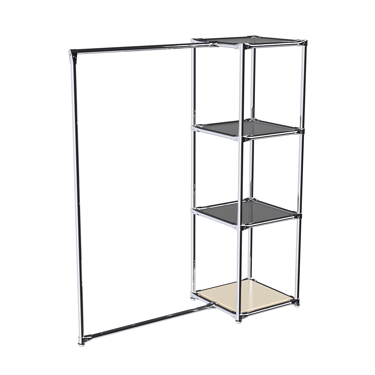 Хромированное вешало ЛИНИЯ №1-4 с зеркальными полками 4мм Крем Вайс