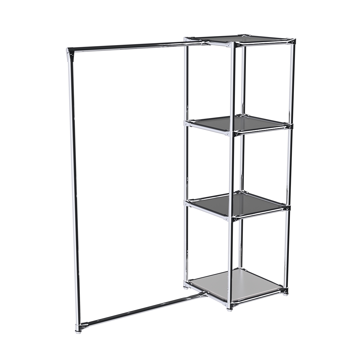 Хромированное вешало ЛИНИЯ №1-4 с зеркальными полками 4мм Серый