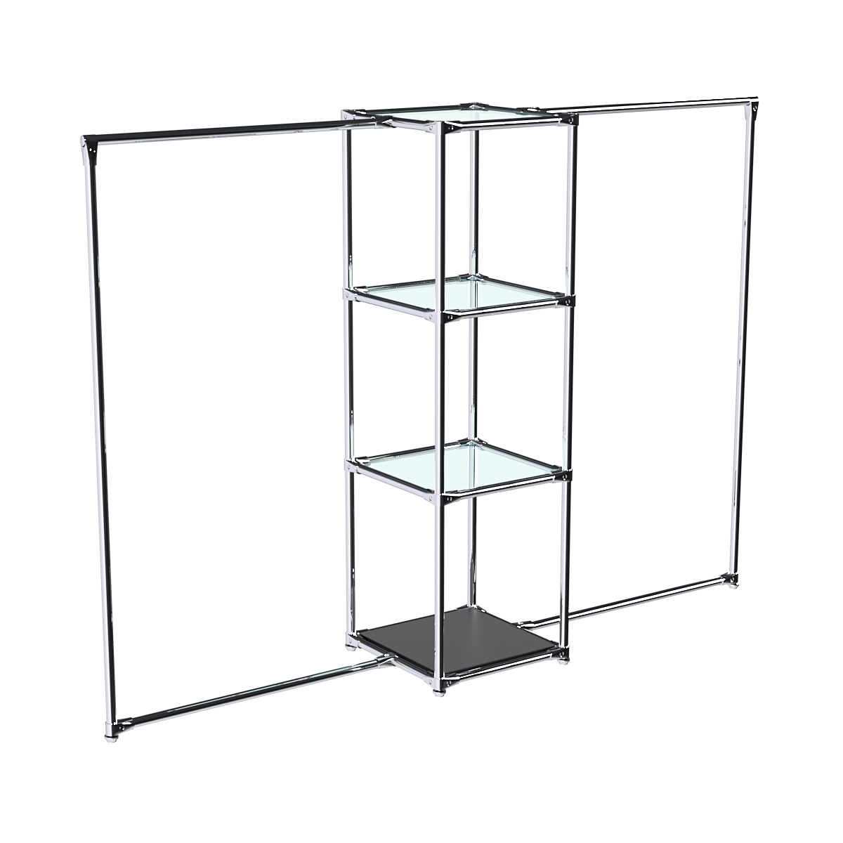 Хромированное вешало ЛИНИЯ №2-1 с полками стекло 6 мм Черный