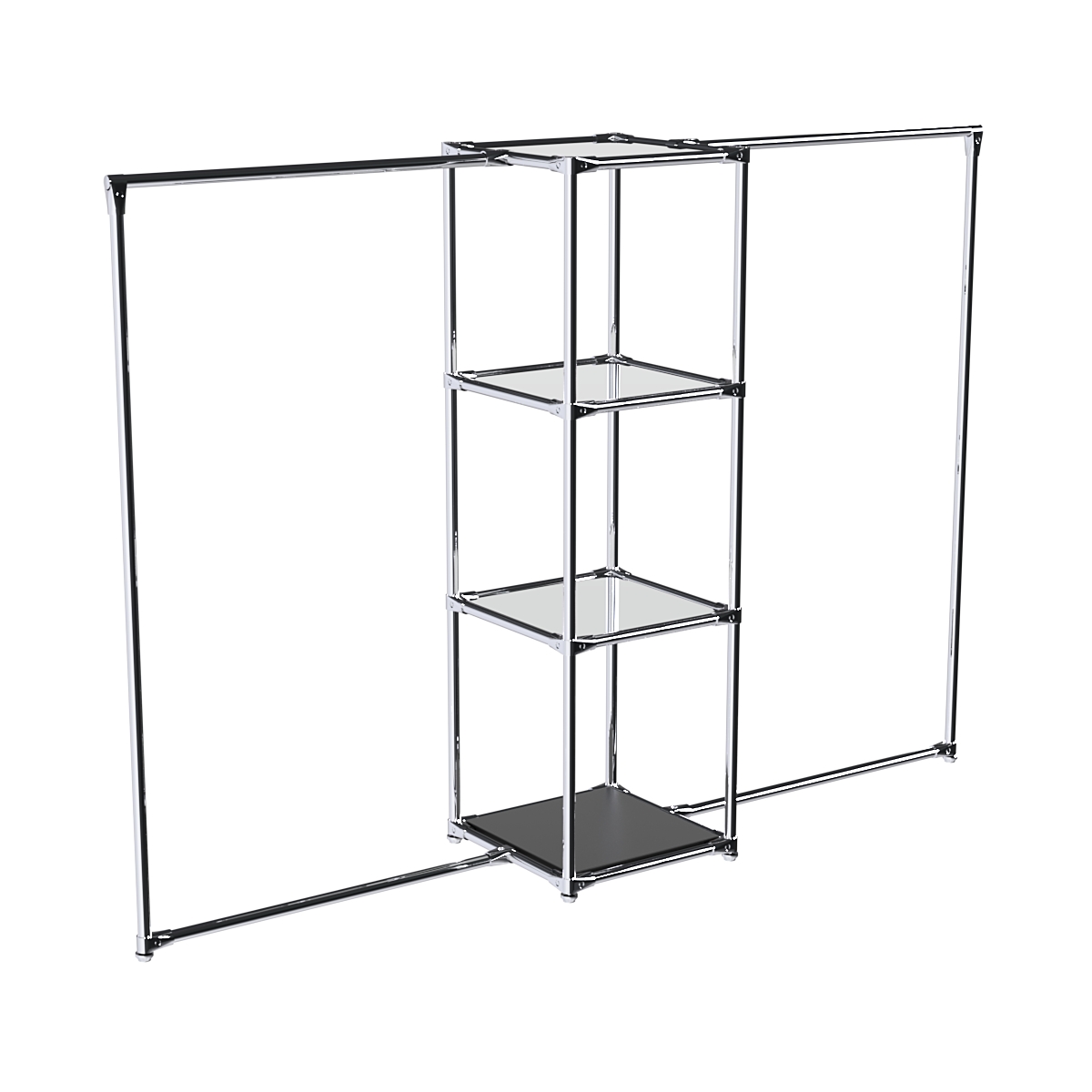 Хромированное вешало ЛИНИЯ №2-4 с зеркальными полками 4 мм Черный