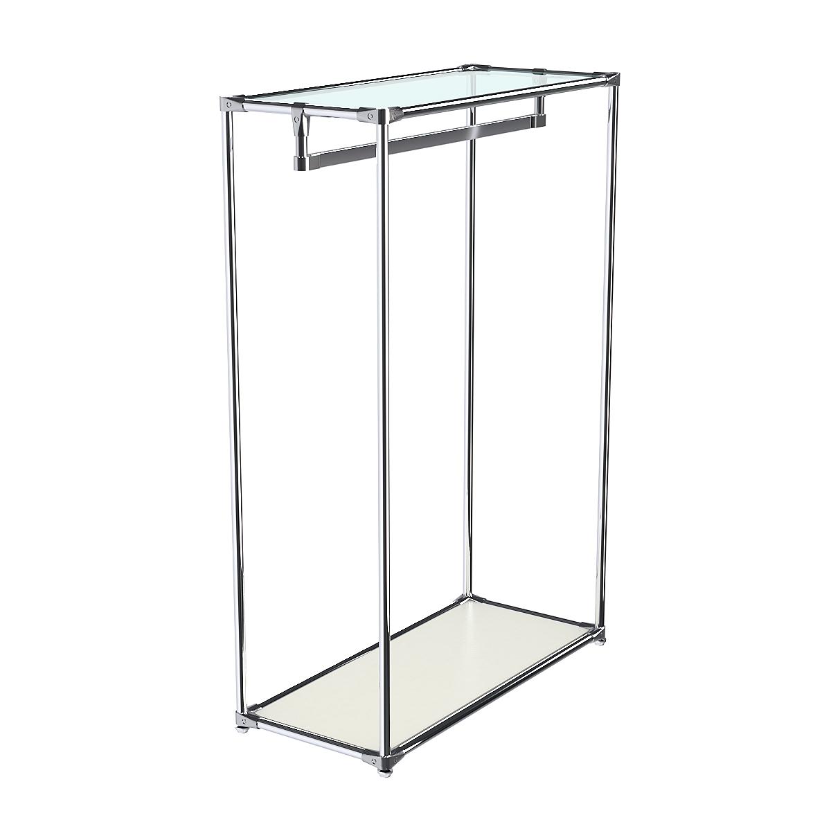 Хромированный стенд-вешало TD-12 №1-1 с полкой стекло 6мм (прозрачное) Белый