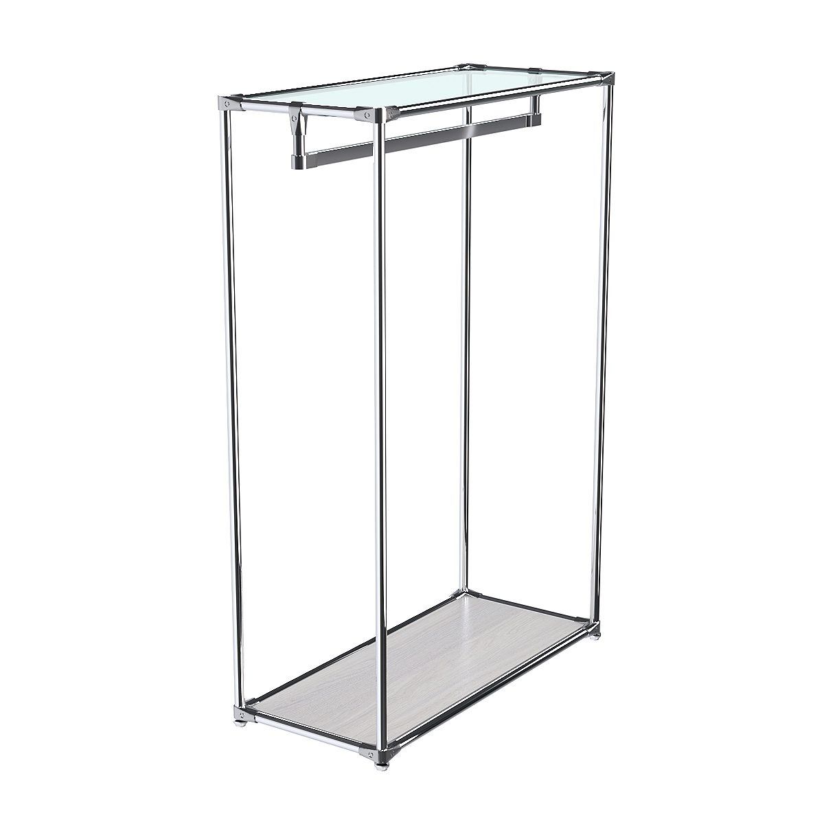 Хромированный стенд-вешало TD-12 №1-1 с полкой стекло 6мм (прозрачное) Ясень Анкор светлый - U31104