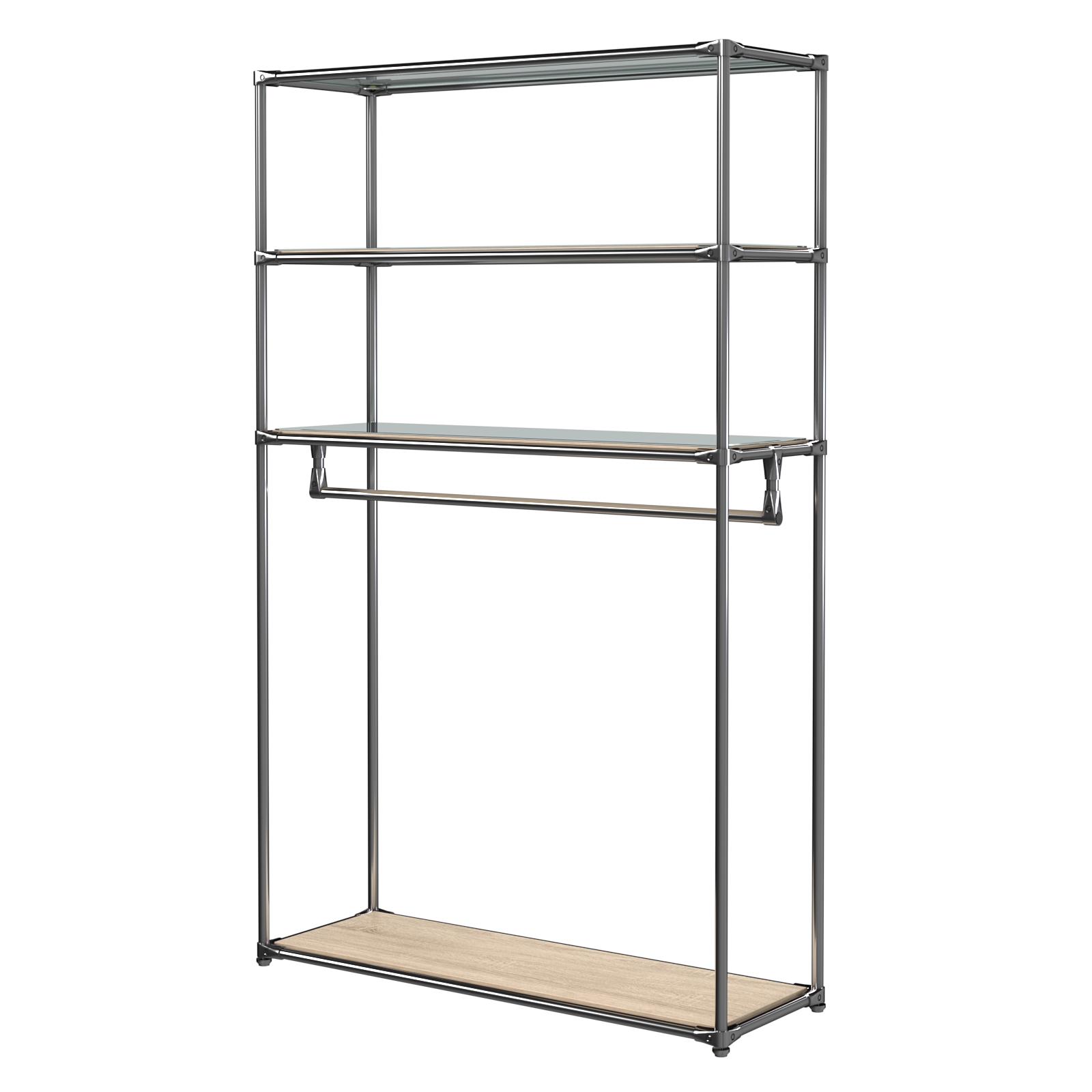 Хромированное вешало БАШНЯ №6-4 с полками Зеркало 4мм Дуб Сонома