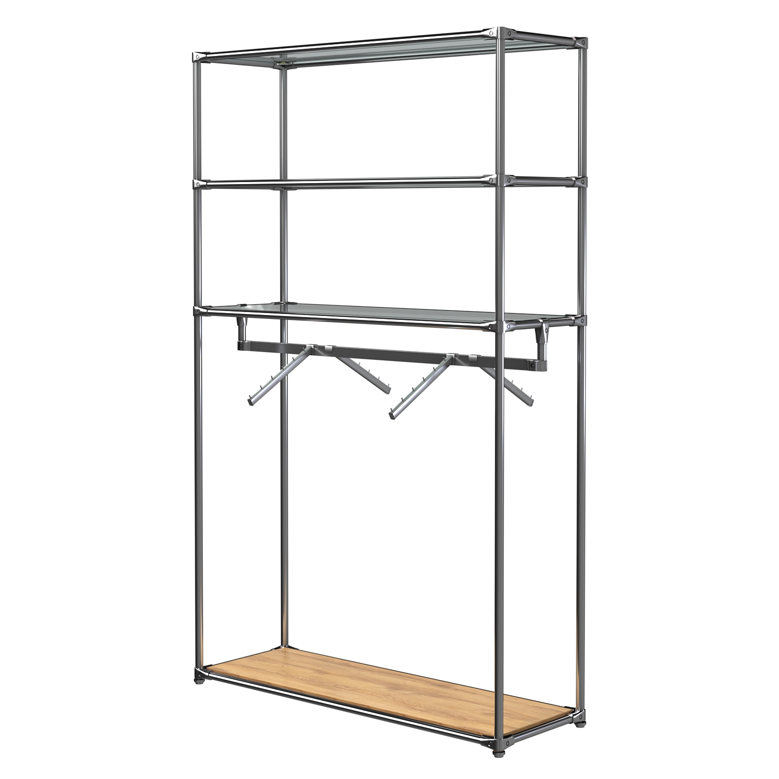 Хромированное вешало БАШНЯ №7-1 с полками Стекло 6мм (прозрачное) Дуб Золотистый