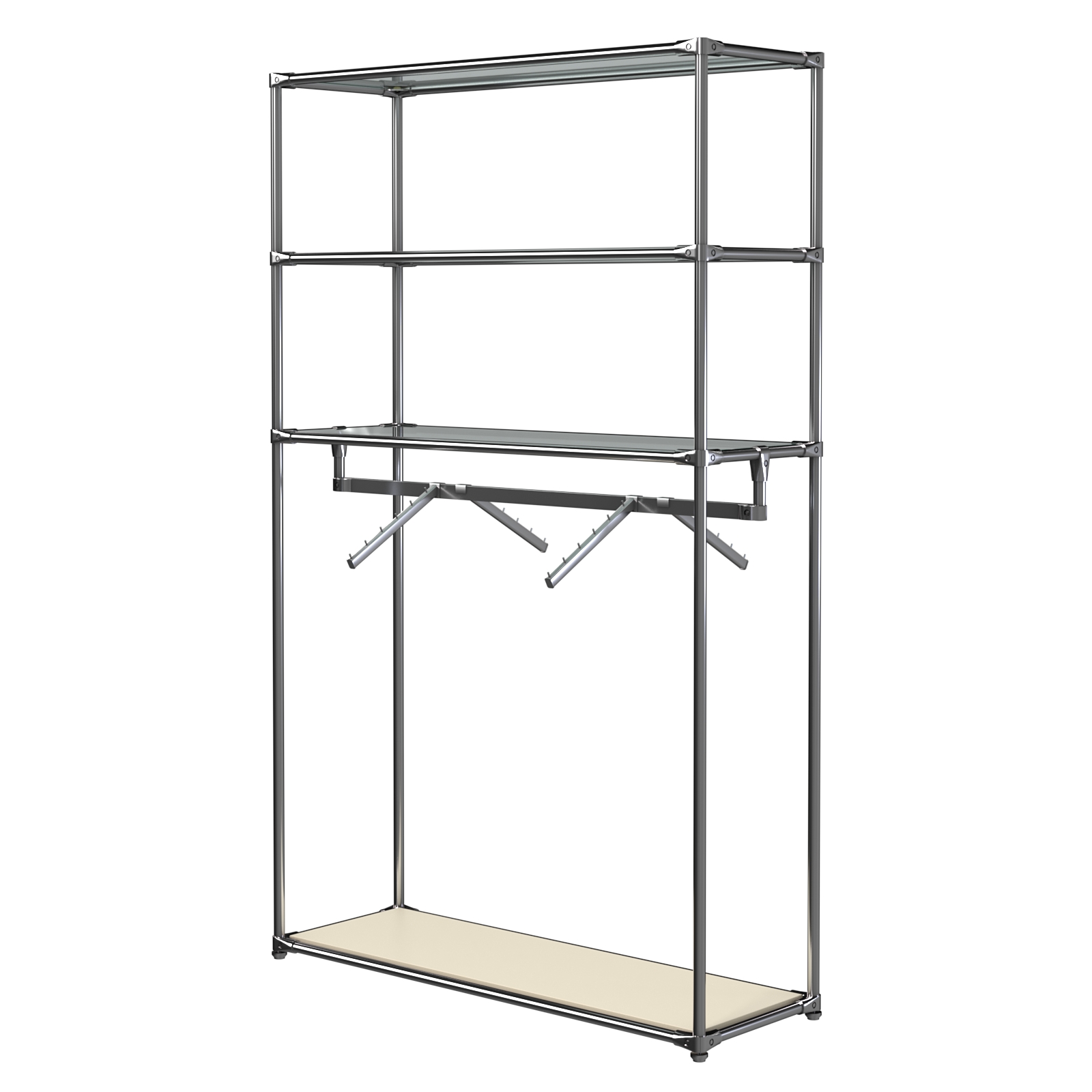 Хромированное вешало БАШНЯ №7-1 с полками Стекло 6мм (прозрачное) Крем Вайс