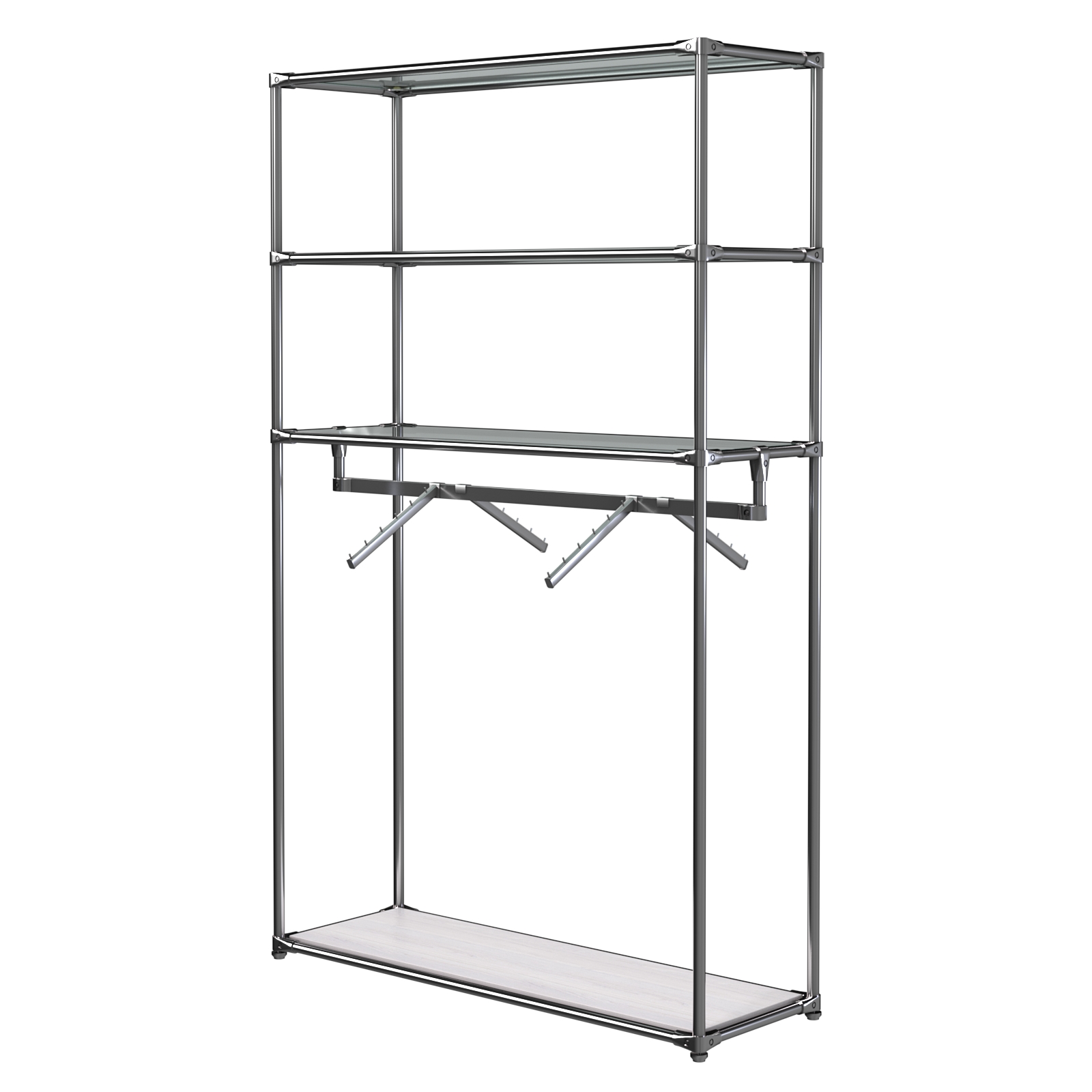 Хромированное вешало БАШНЯ №7-1 с полками Стекло 6мм (прозрачное) Ясень Анкор светлый - U31104