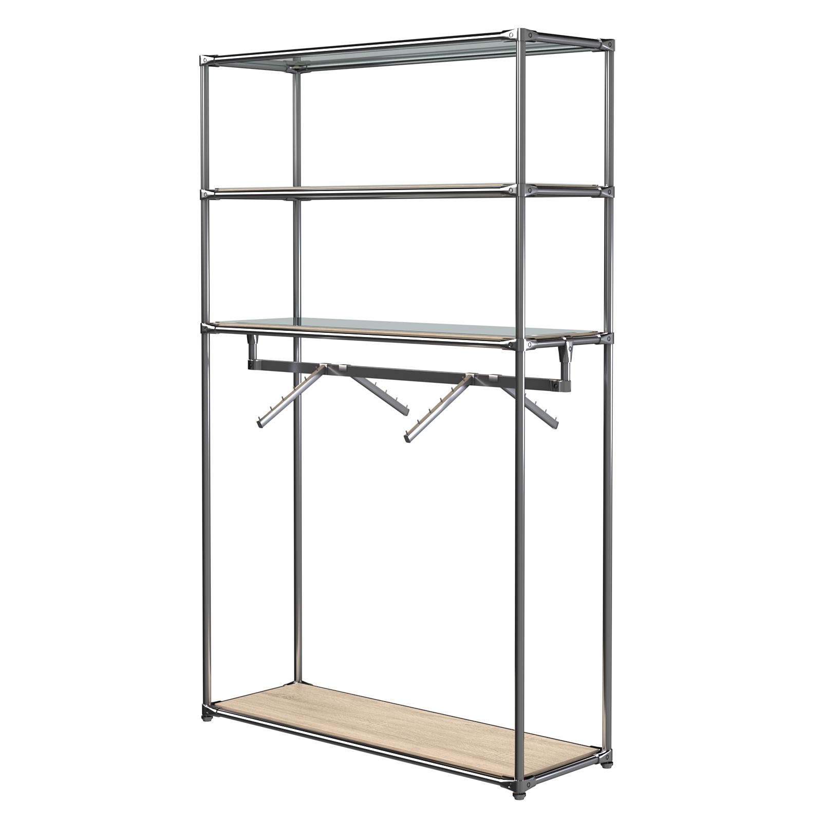 Хромированное вешало БАШНЯ №7-4 с полками Зеркало 4мм Дуб Сонома