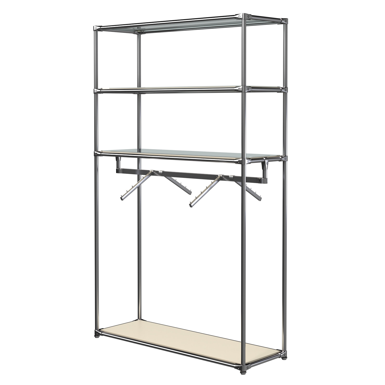 Хромированное вешало БАШНЯ №7-4 с полками Зеркало 4мм Крем Вайс