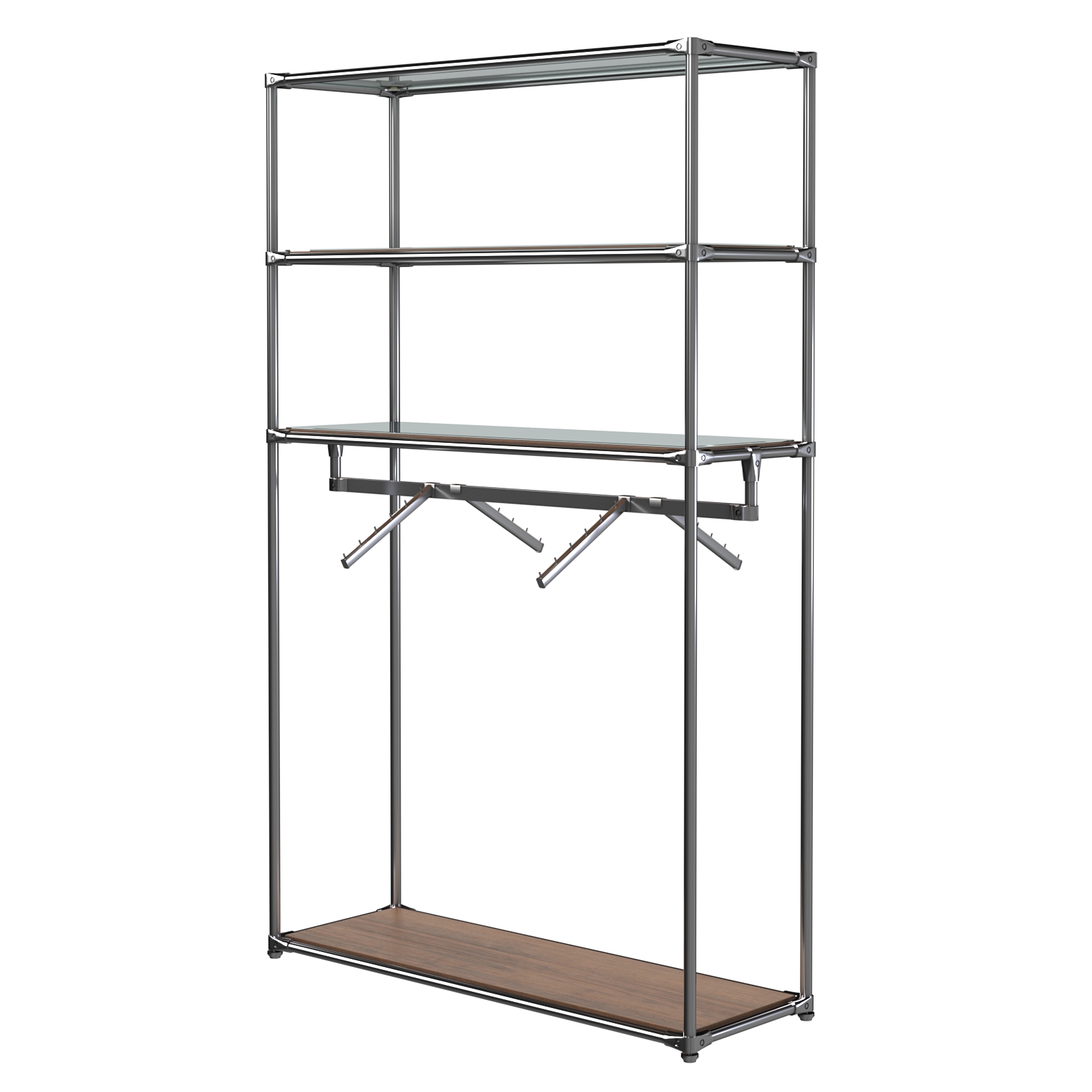 Хромированное вешало БАШНЯ №7-4 с полками Зеркало 4мм Орех