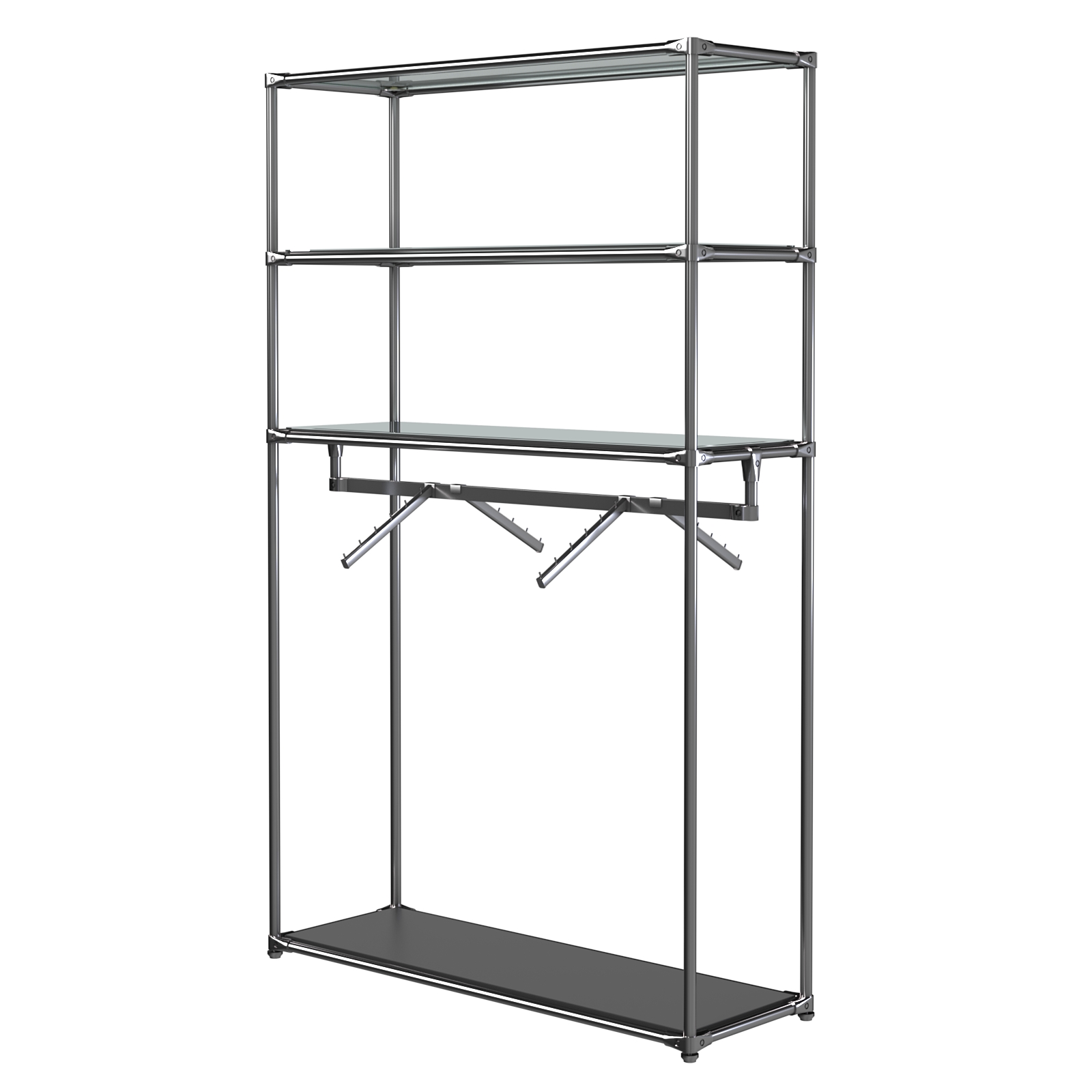 Хромированное вешало БАШНЯ №7-4 с полками Зеркало 4мм Черный