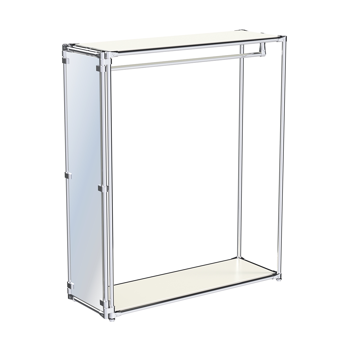 Хромированный обзорный стенд-вешало, торец-зеркало ZTD-11 №1-3 с полками ДСП 16 мм Белый