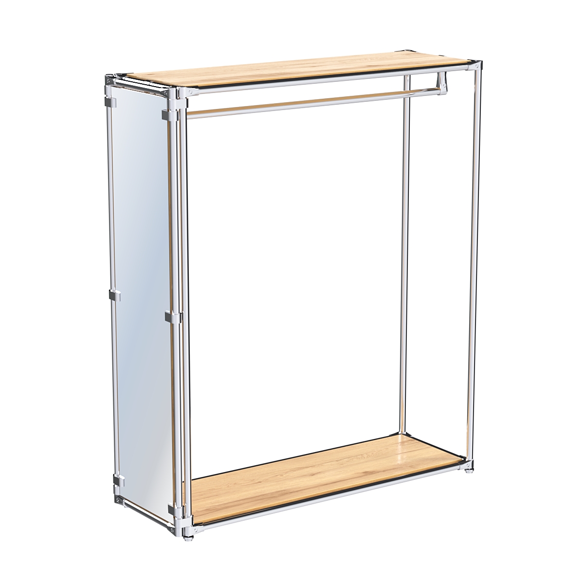 Хромированный обзорный стенд-вешало, торец-зеркало ZTD-11 №1-3 с полками ДСП 16 мм Дуб Золотистый