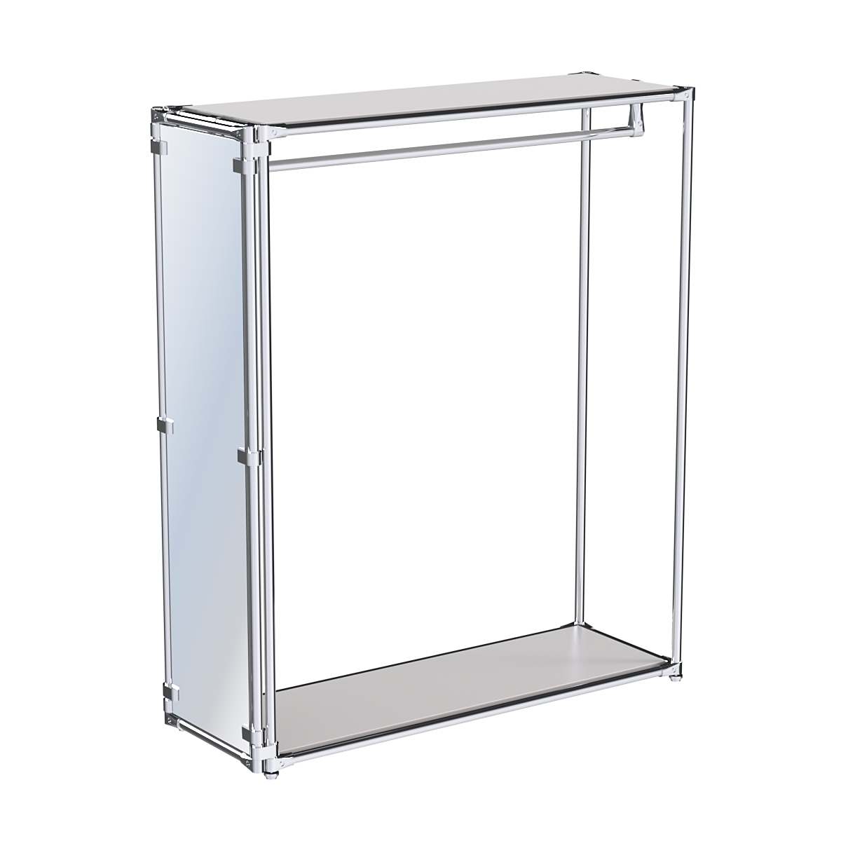 Хромированный обзорный стенд-вешало, торец-зеркало ZTD-11 №1-3 с полками ДСП 16 мм Серый