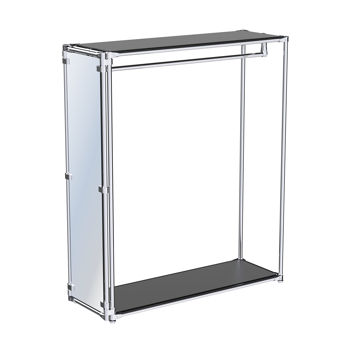 Хромированный обзорный стенд-вешало, торец-зеркало ZTD-11 №1-3 с полками ДСП 16 мм Черный