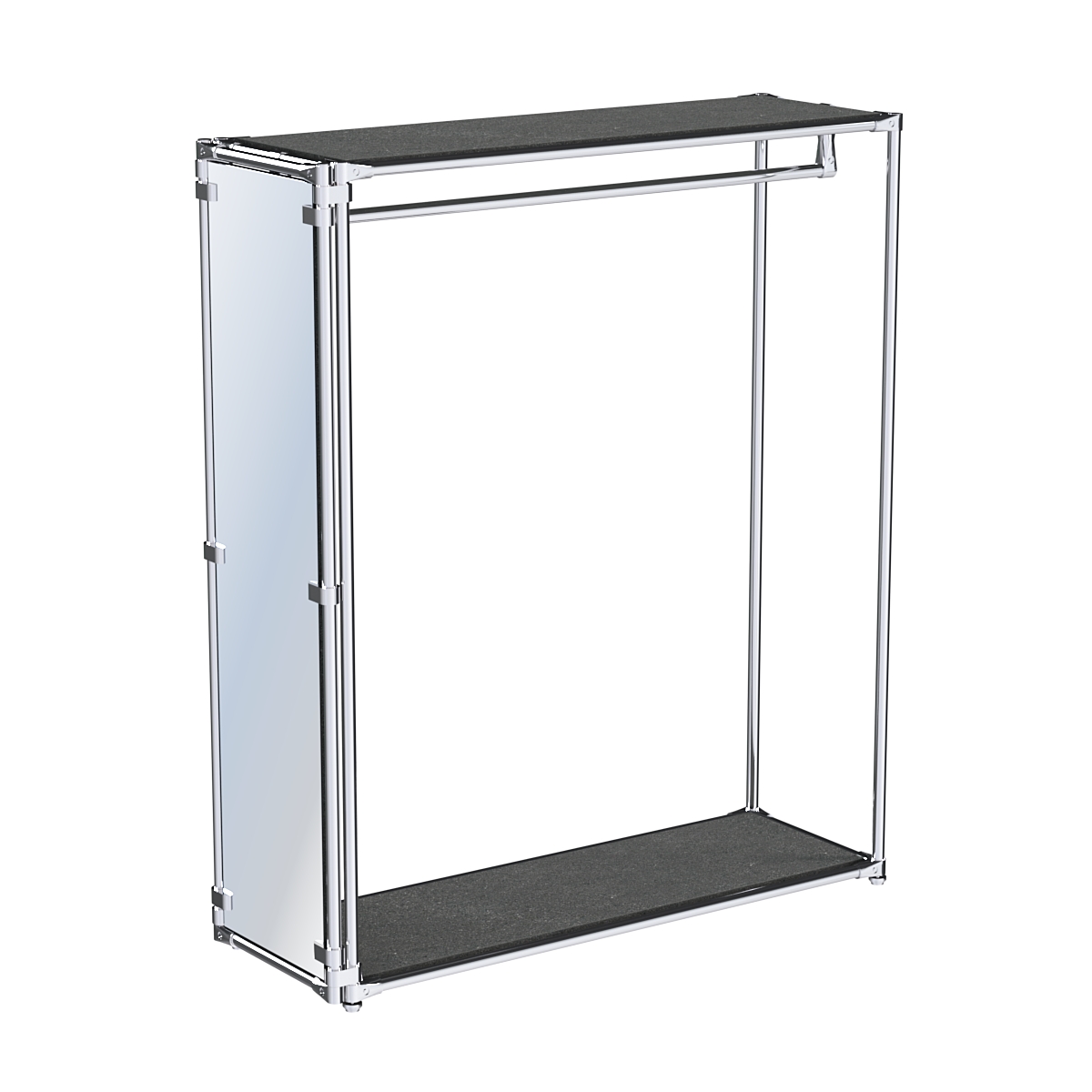 Хромированный обзорный стенд-вешало, торец-зеркало ZTD-11 №1-3 с полками ДСП 16 мм Антрацит