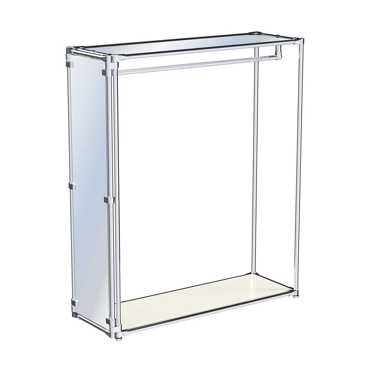 Хромированный стенд-вешало для одежды, торец-зеркало ZTD-10 №1-4 с полкой Зеркало 4 мм Белый