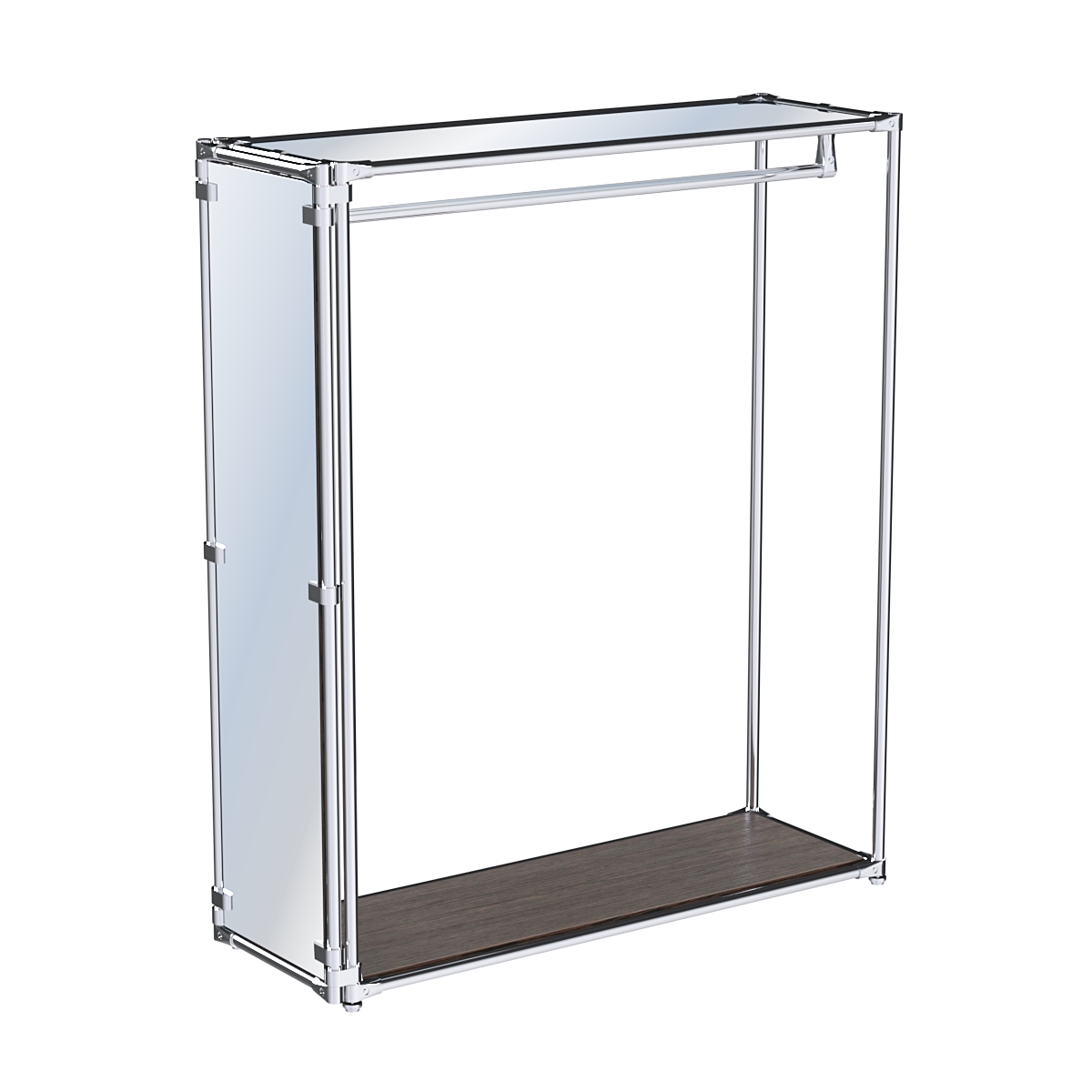 Хромированный стенд-вешало для одежды, торец-зеркало ZTD-10 №1-4 с полкой Зеркало 4 мм Дуб Венге