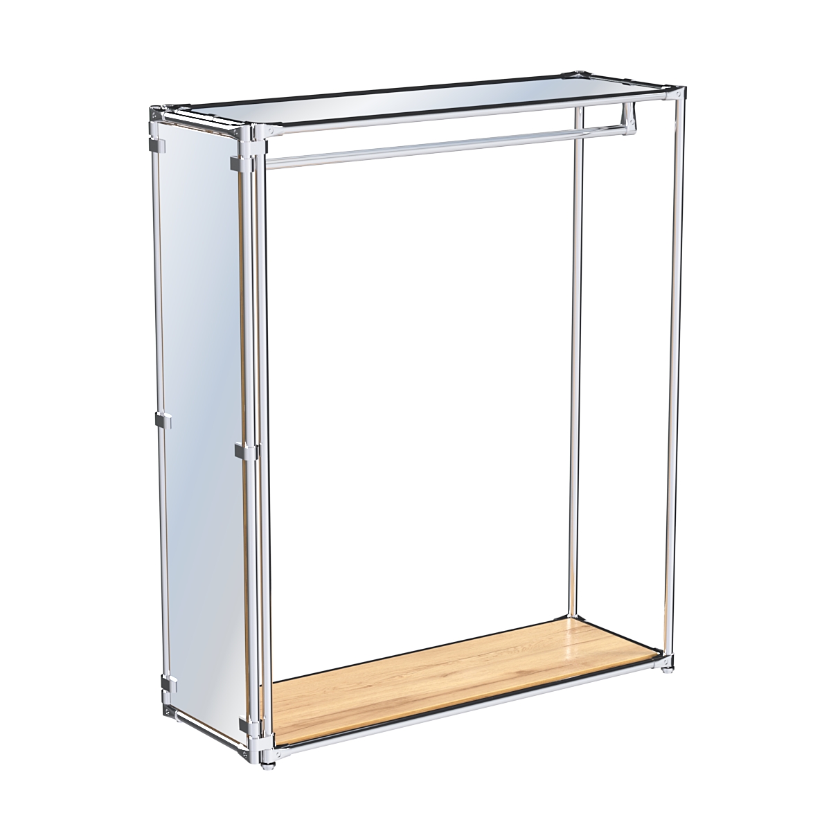 Хромированный стенд-вешало для одежды, торец-зеркало ZTD-10 №1-4 с полкой Зеркало 4 мм Дуб Золотистый