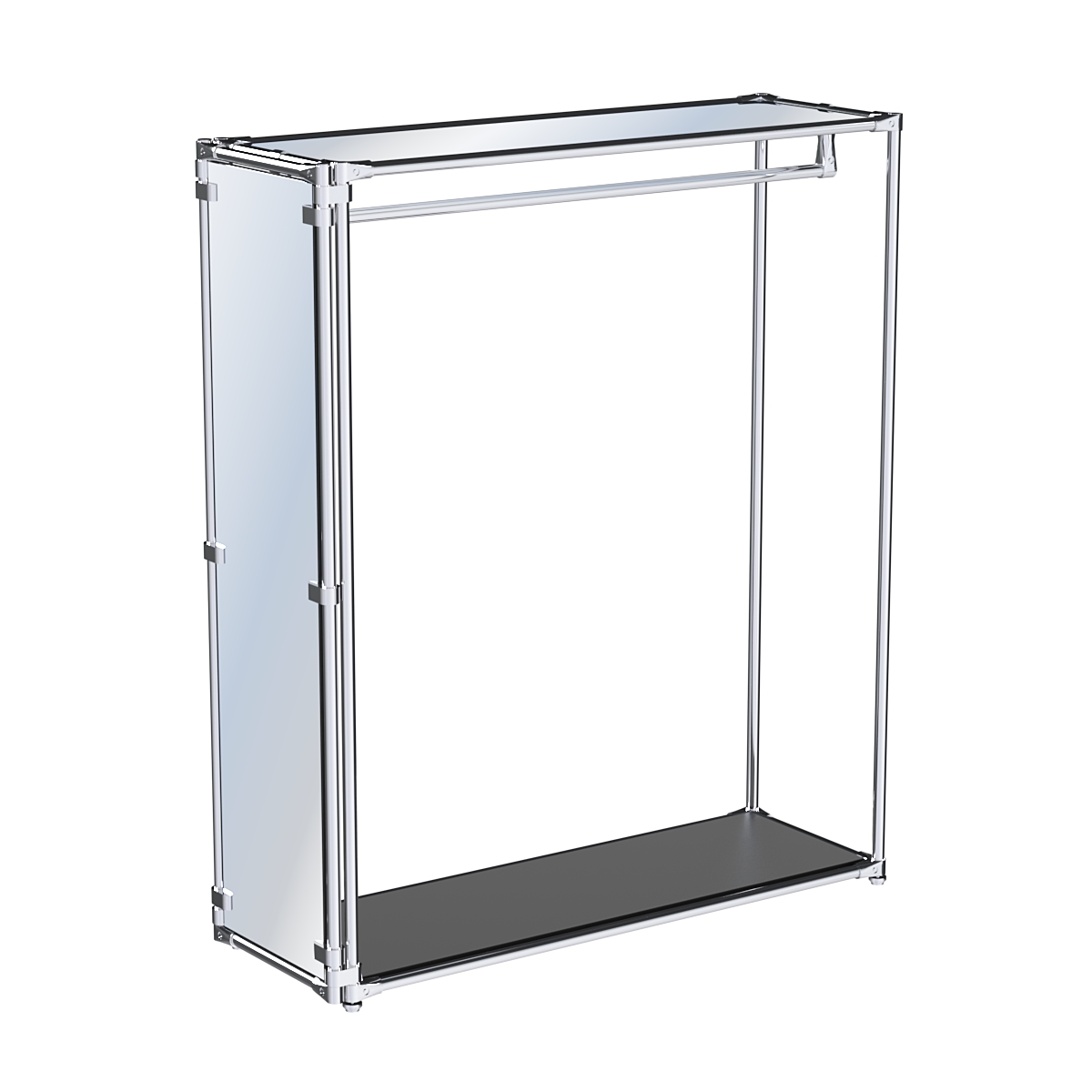 Хромированный стенд-вешало для одежды, торец-зеркало ZTD-10 №1-4 с полкой Зеркало 4 мм Черный