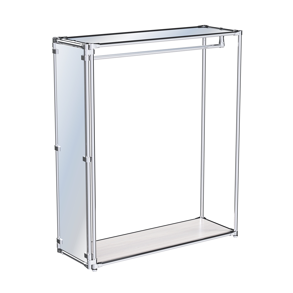 Хромированный стенд-вешало для одежды, торец-зеркало ZTD-10 №1-4 с полкой Зеркало 4 мм Ясень Анкор светлый