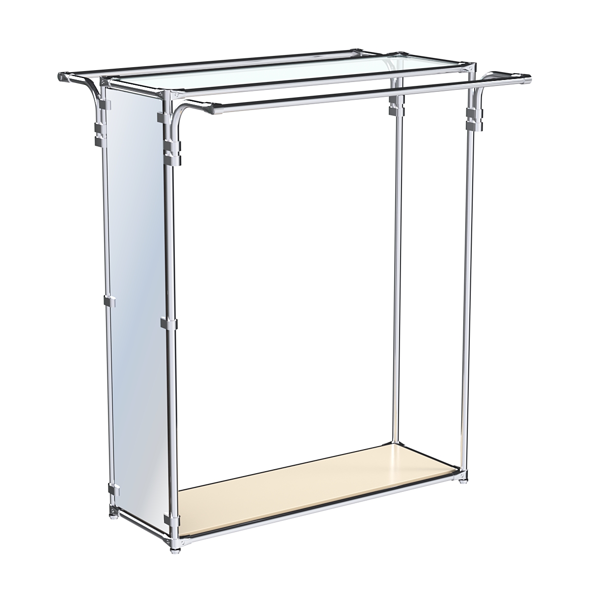 Хромированный стенд-вешало с усиленными поручнями и зеркальным торцом ZTD-11 №1-1 и полкой стекло 6 мм Крем Вайс