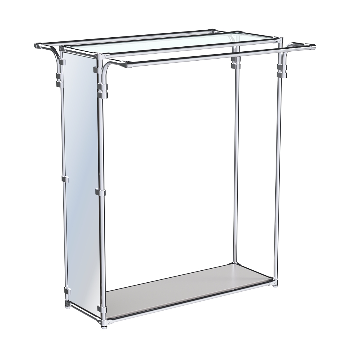 Хромированный стенд-вешало с усиленными поручнями и зеркальным торцом ZTD-11 №1-1 и полкой стекло 6 мм Серый