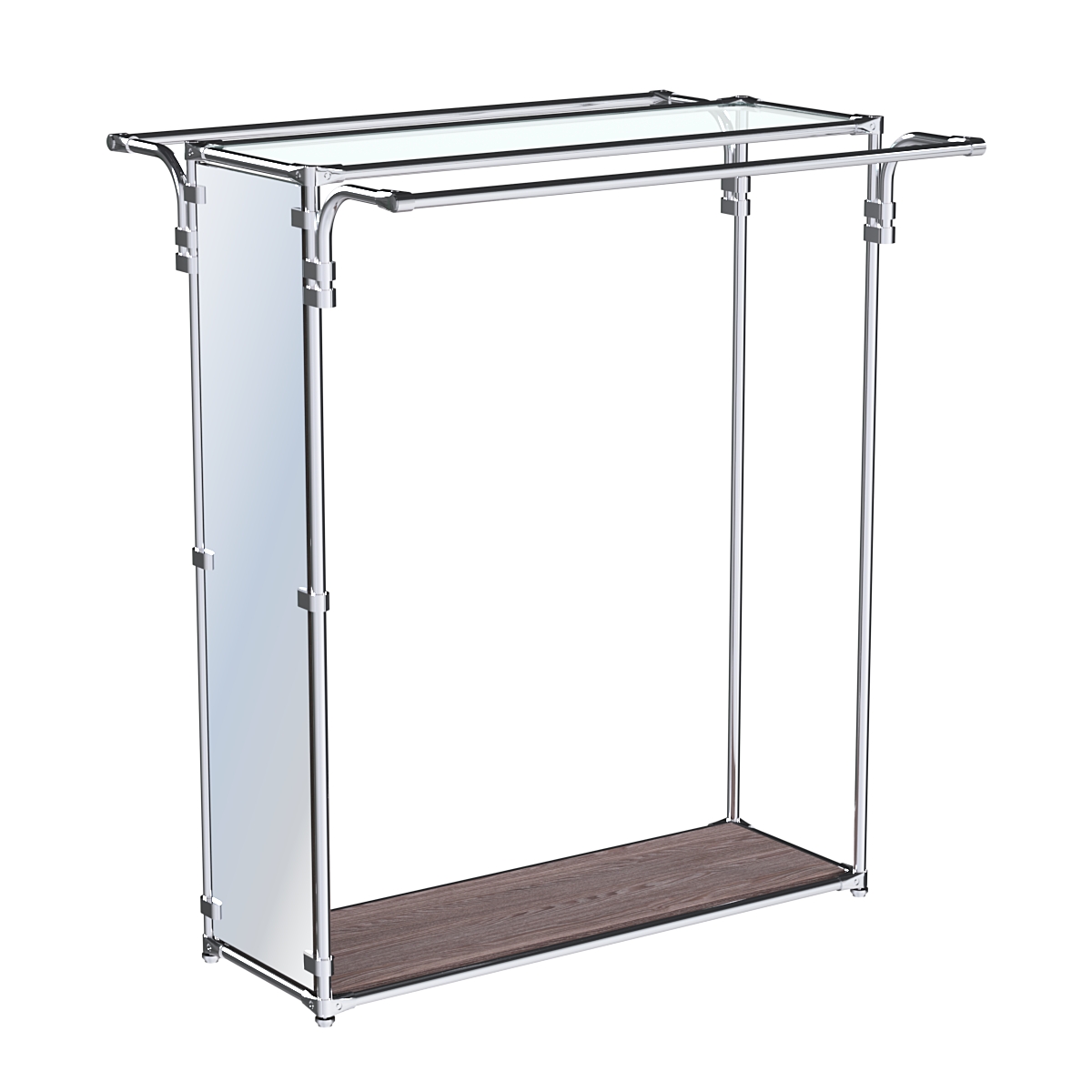 Хромированный стенд-вешало с усиленными поручнями и зеркальным торцом ZTD-11 №1-1 и полкой стекло 6 мм Ясень Анкор темный