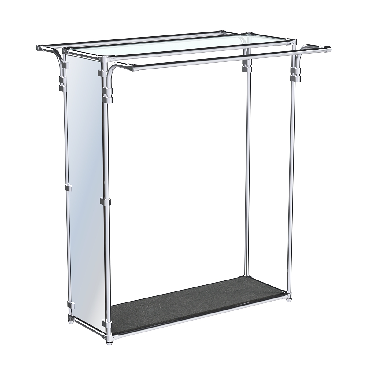 Хромированный стенд-вешало с усиленными поручнями и зеркальным торцом ZTD-11 №1-1 и полкой стекло 6 мм Антрацит